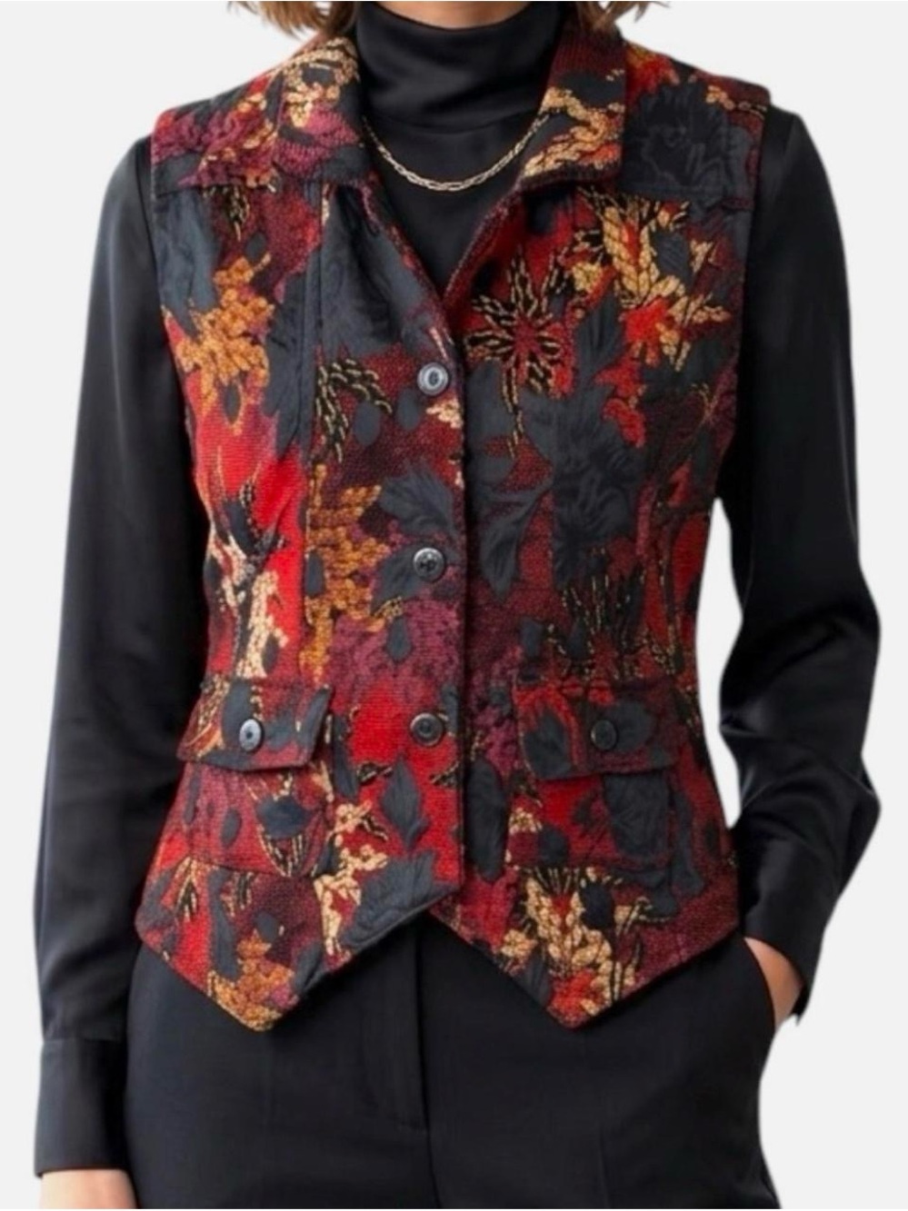 Vintage Y2K Christopher Banks Dark Academia Floral Tapestry Vest L Whimsigoth